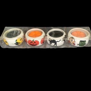 Halloween Pumpkin Ceramic Candle Holder For Tealight Candles Set 4 NIB 1980/1990